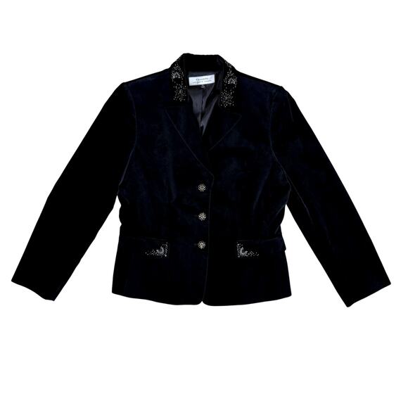 Tahari ASL Velvet Blazer Embroidered Beaded Womens Size 14 Black Silver - Picture 1 of 10
